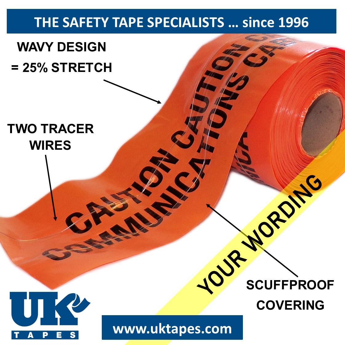 WAVEYWIRE&trade;  detection tape:  CUSTOM PRINTED