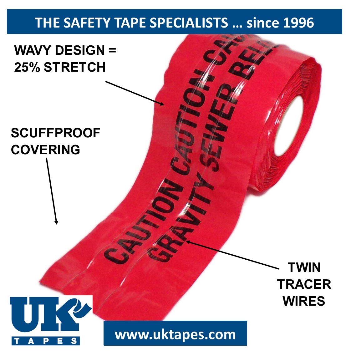 WAVEYWIRE&trade;  detection tape:  GRAVITY SEWER