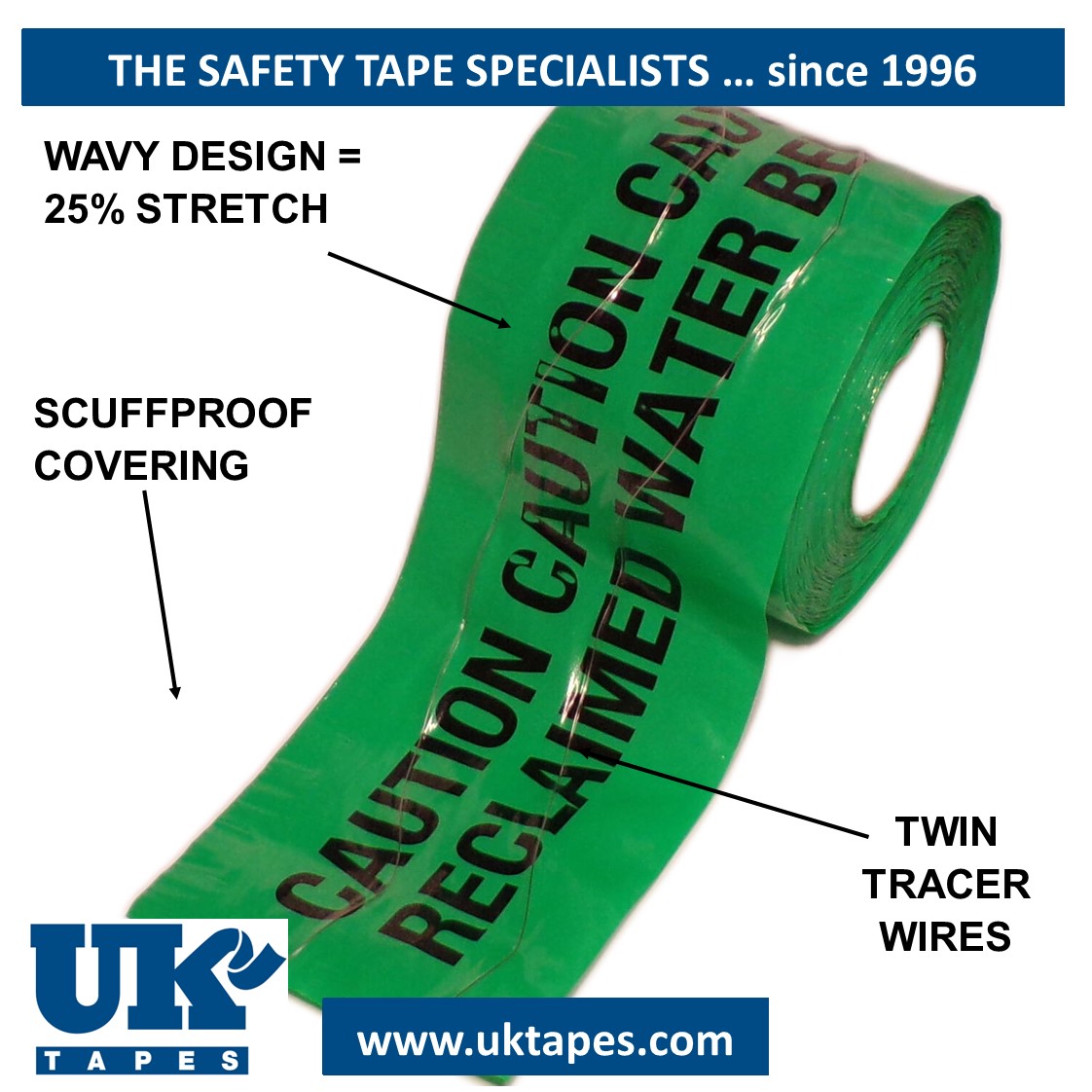 WAVEYWIRE&trade;  detection tape:  RECLAIMED WATER