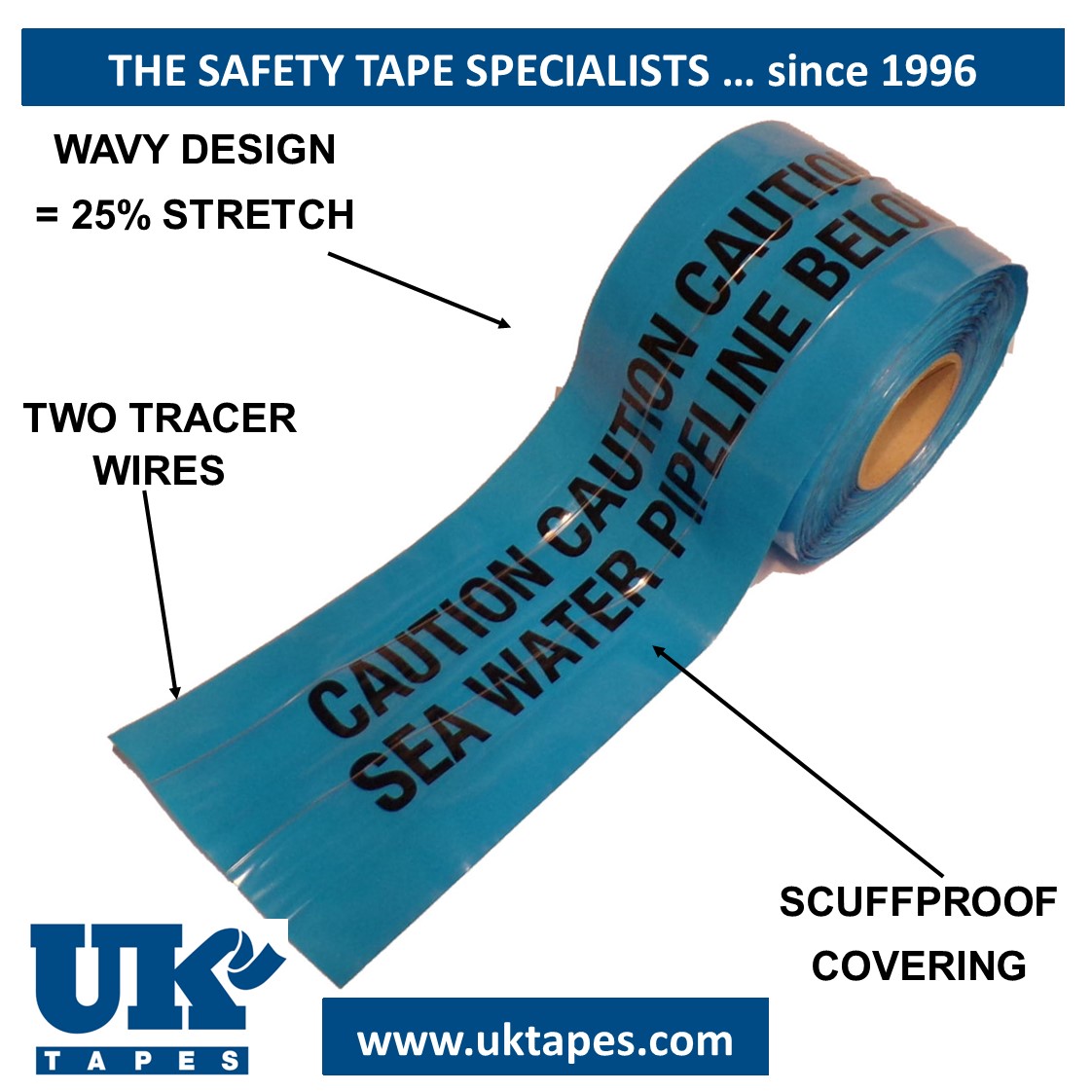 WAVEYWIRE&trade;  detection tape:  SEA WATER