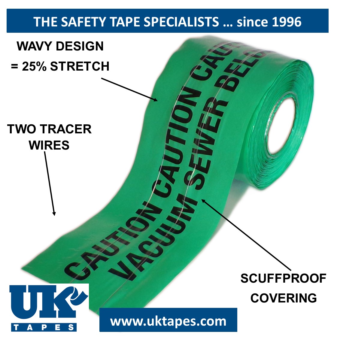 WAVEYWIRE&trade;  detection tape:  VACUUM SEWER
