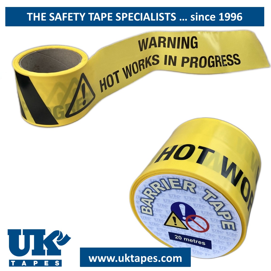 WARNING HOT WORKS IN PROGRESS barrier tape (20M)
