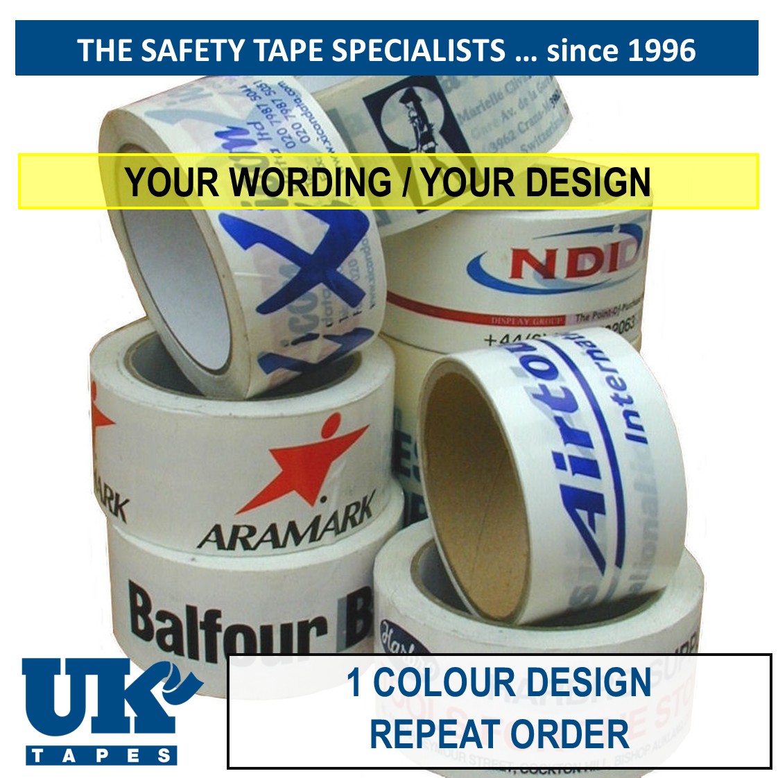Custom printed adhesive tape (1 colour - repeat order)