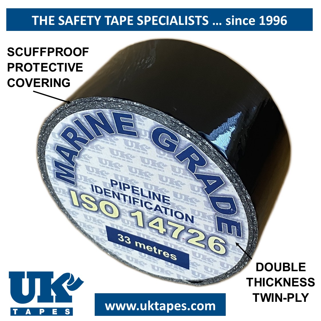 BLACK Marine Grade Pipe Marking Tape to ISO 14726