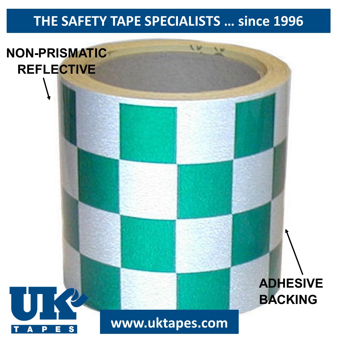 CHEQUERED Reflective Tape:  green & white (100mm x 10M)