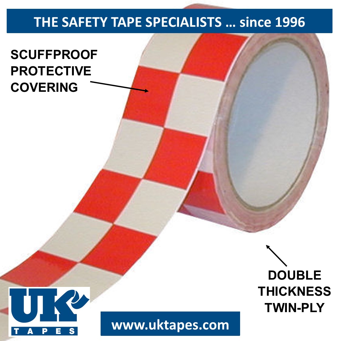 TWININATE&trade; marking tape: Chequered red & white