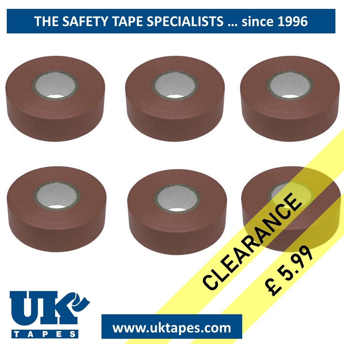 Clearance: Brown insulation tape (pack of 6 rolls)