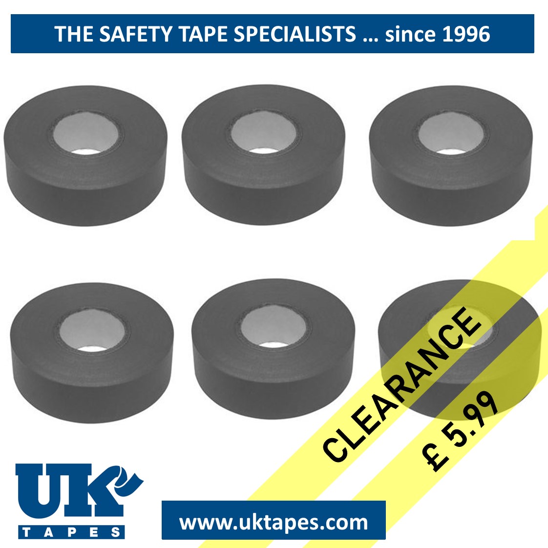 Clearance: Grey insulation tape (pack of 6 rolls)